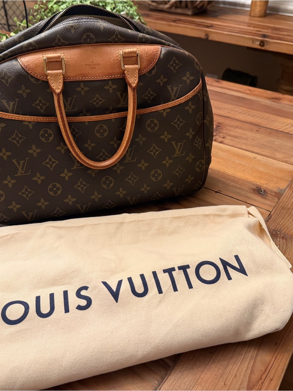 Louis Vuitton Monogram Canvas Duffel with Tan Leather Trim